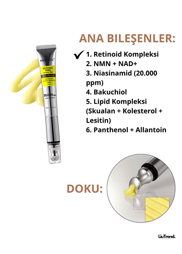 MEDIPEEL Retinal NMN Bounce Shot Eye Cream Retinal Ve NMN İçeren Şçeren Mikro Titreşimli Göz Kremi 15 ml - 2