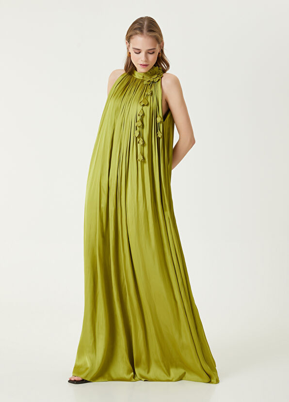 Beymen Club Yeşil Çiçek Detaylı Maksi Abiye Elbise - 4