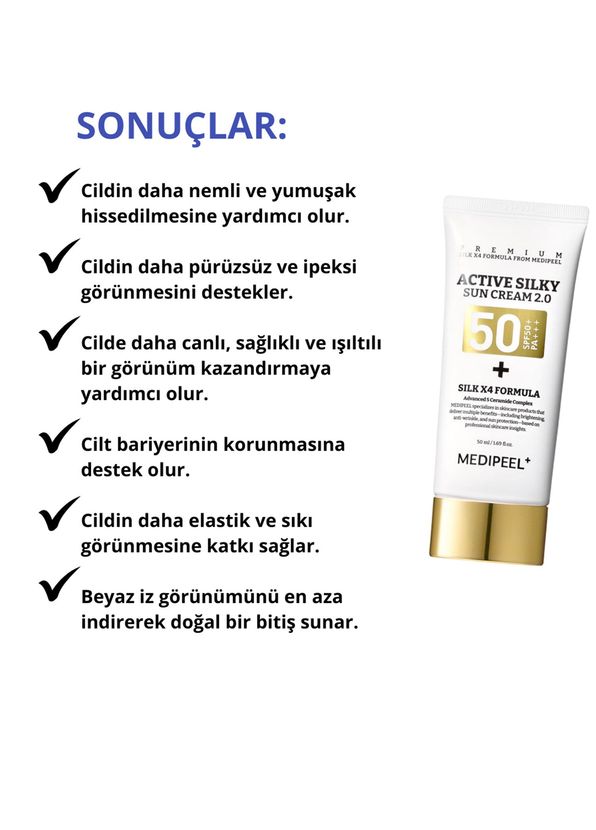 MEDIPEEL Active Silky Sun Cream 2.0 SPF50+ PA+++ Peptit ve İpek Kompleksi İçeren Güneş Kremi 50 ml  - 4