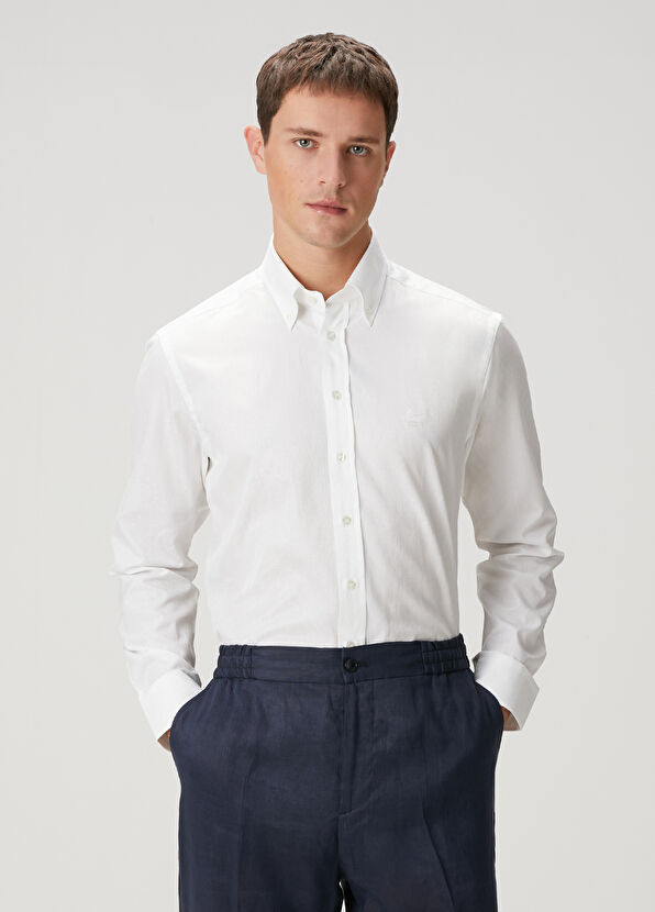 Beyaz Etnik Desenli Gömlek - Görsel 3