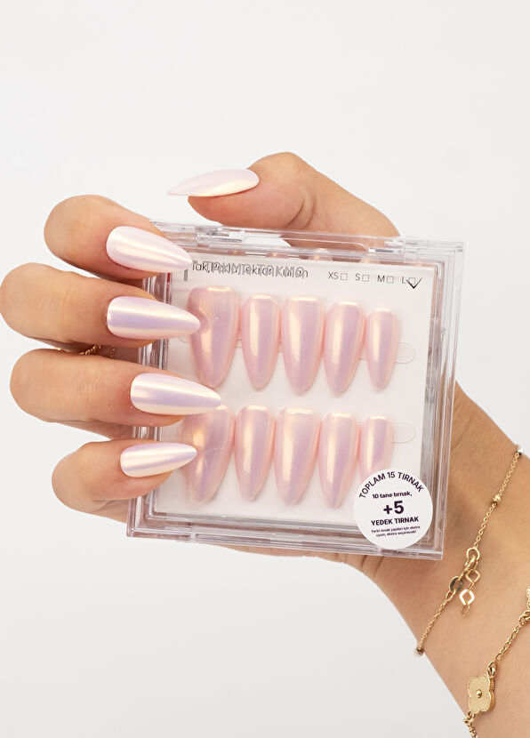 Takma Takma Uzun Badem 15'li Pembe Protez Takma Tırnak TT1445 - 4