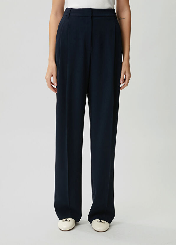 Beymen Club Lacivert Çift Pileli Krep Palazzo Pantolon - 2