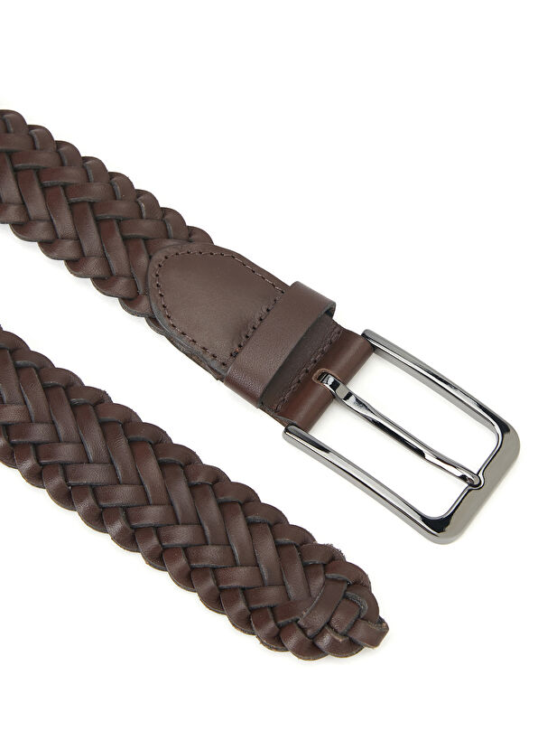 Beymen Club Kahverengi Örgü Dokulu Erkek Deri Kemer - 2