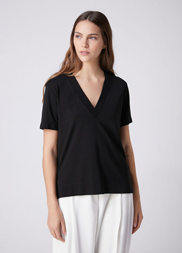 Beymen Club Siyah Yanı Yırtmaçlı Basic T-shirt - 4
