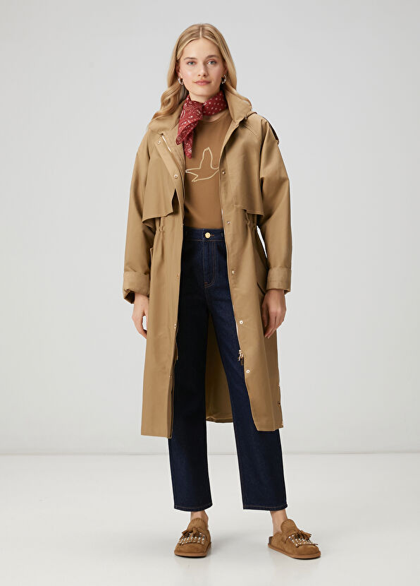 Beymen Club Bej Kapüşonlu Pardösü - 1