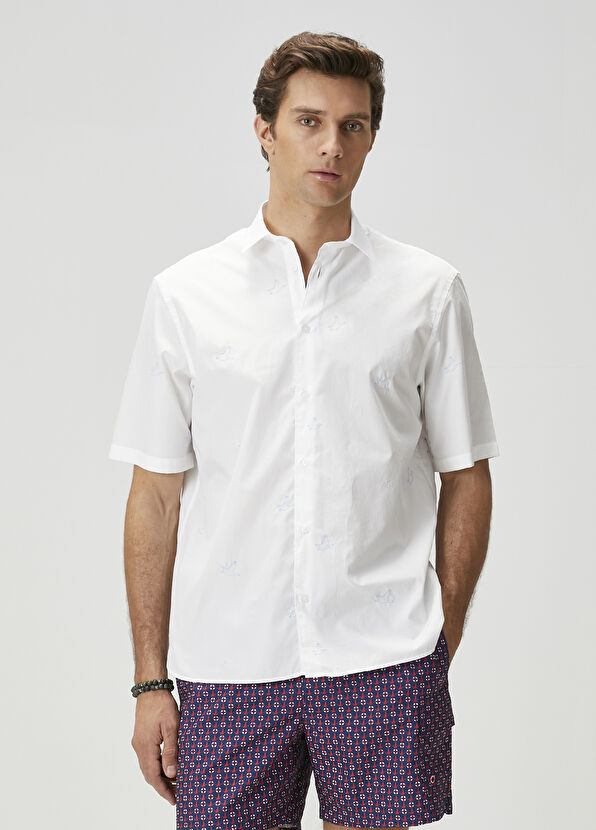 Beymen Club White Logo Embroidered Short Sleeve Poplin Shirt - 1