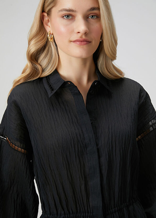 Beymen Club Siyah Nakışlı Gömlek Elbise - 4