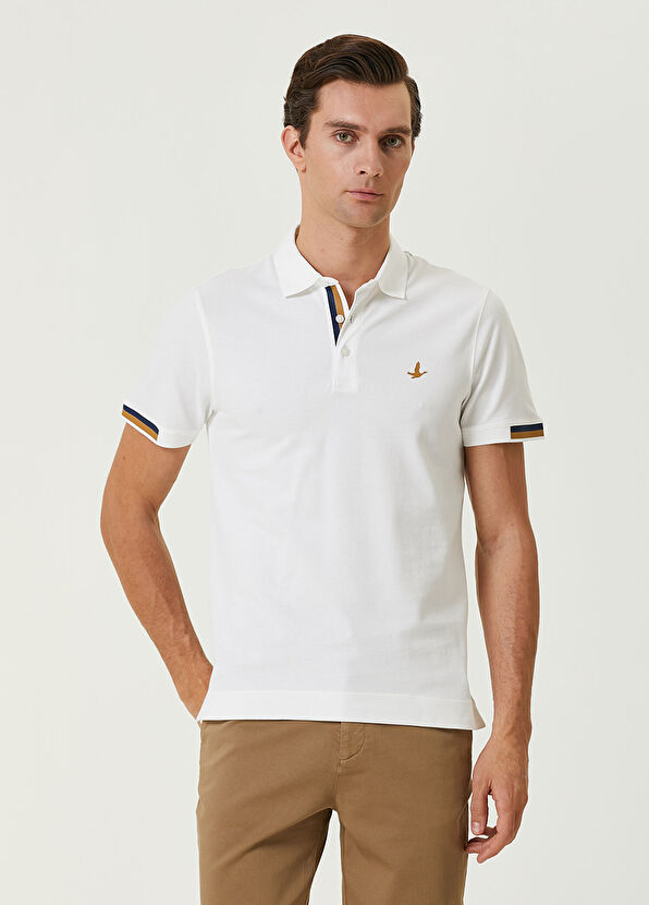 Beymen Club Slim Fit Beyaz Polo Yaka Şerit Detaylı T-shirt - 1