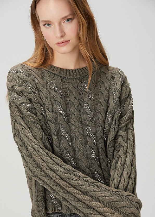 Beymen Club Khaki Hair Braided Sweater - 2