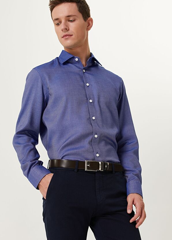 Beymen Club Comfort Fit Lacivert Armürlü Non-iron Gömlek - 2