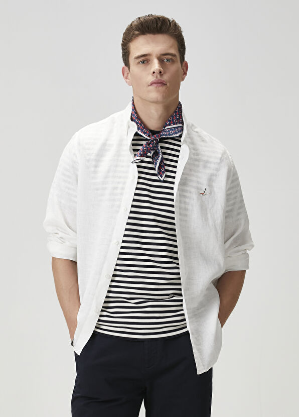 Beymen Club Comfort Fit Beyaz Keten Gömlek - 1