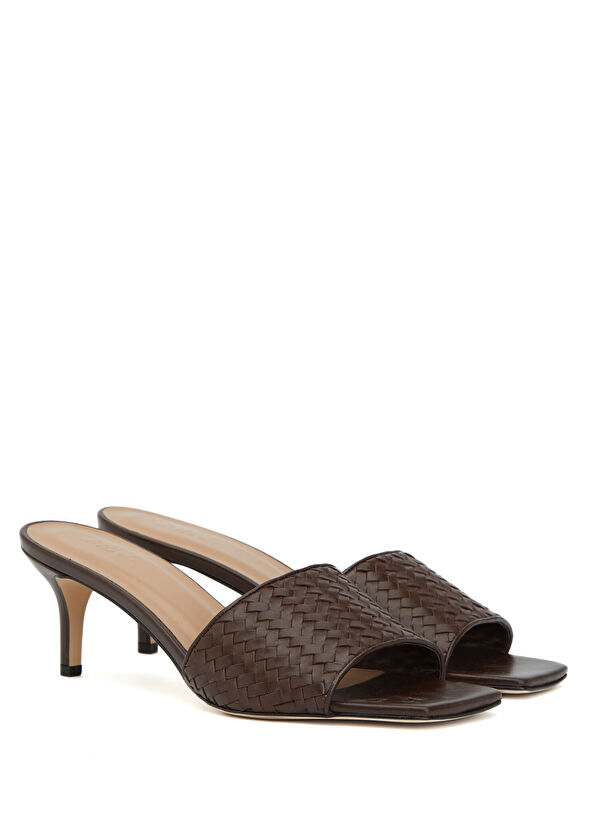 Beymen Club Brown Knitted Textured Women's Leather Slippers - 2