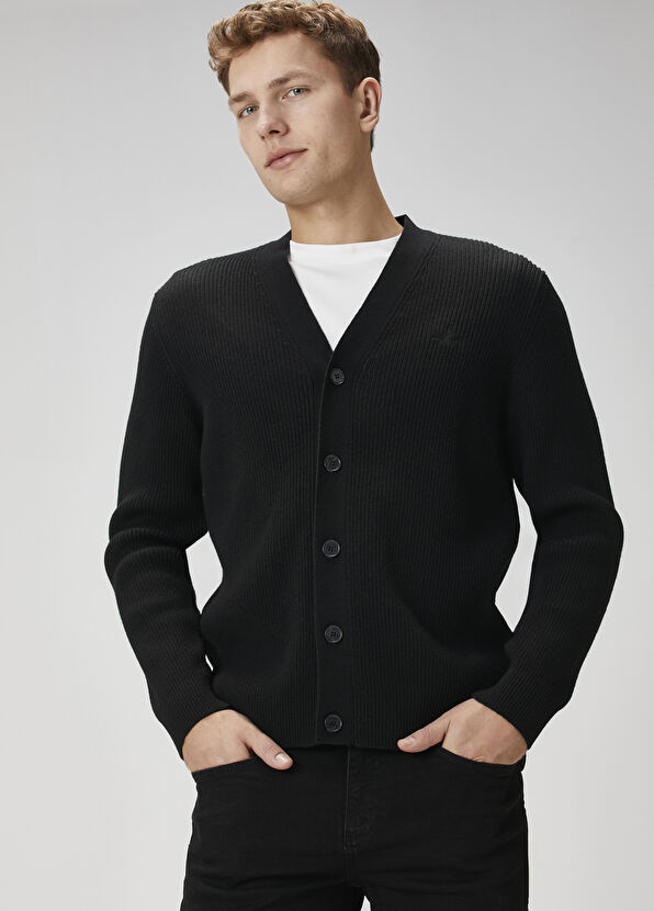 Beymen Club Black V-Neck Wool Knit Cardigan - 2
