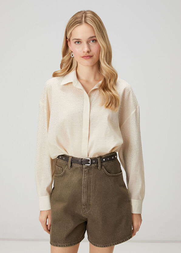 Beymen Club Crinkle Ekru Taşlı Gömlek - 1