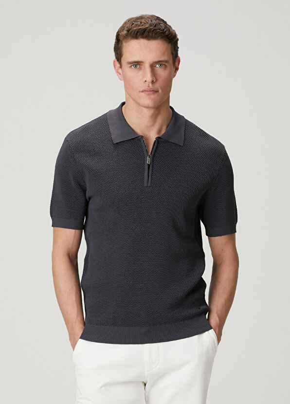 Beymen Club Anthracite Polo Honeycomb Textured Sweater - 1