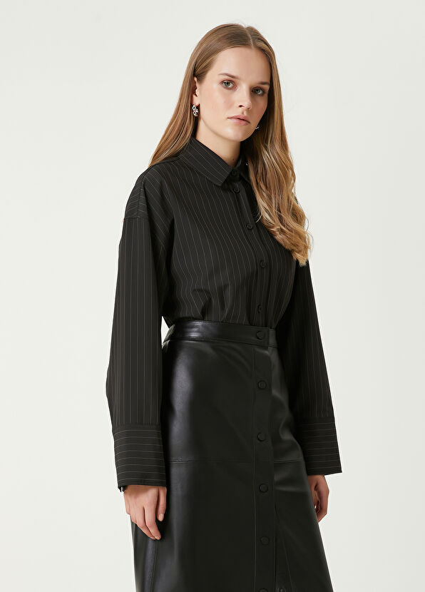 Beymen Club Siyah Çizgili Oversize Gömlek - 4