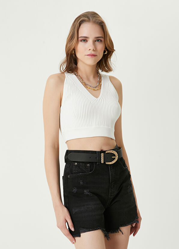Beymen Club Kırık Beyaz Crop Triko Atlet - 4