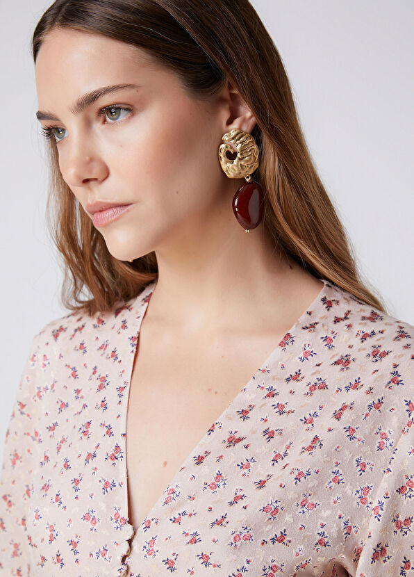 Beymen Club Gold Stone Detail Women's Large Earrings - 2