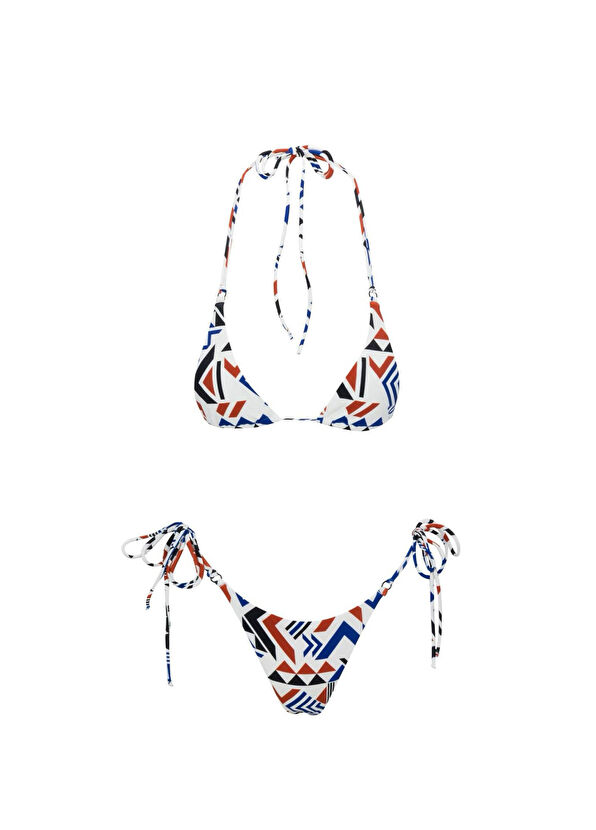 Direct Message Ansan White Geometric Patterned Triangle Women's Bikini Set - 1