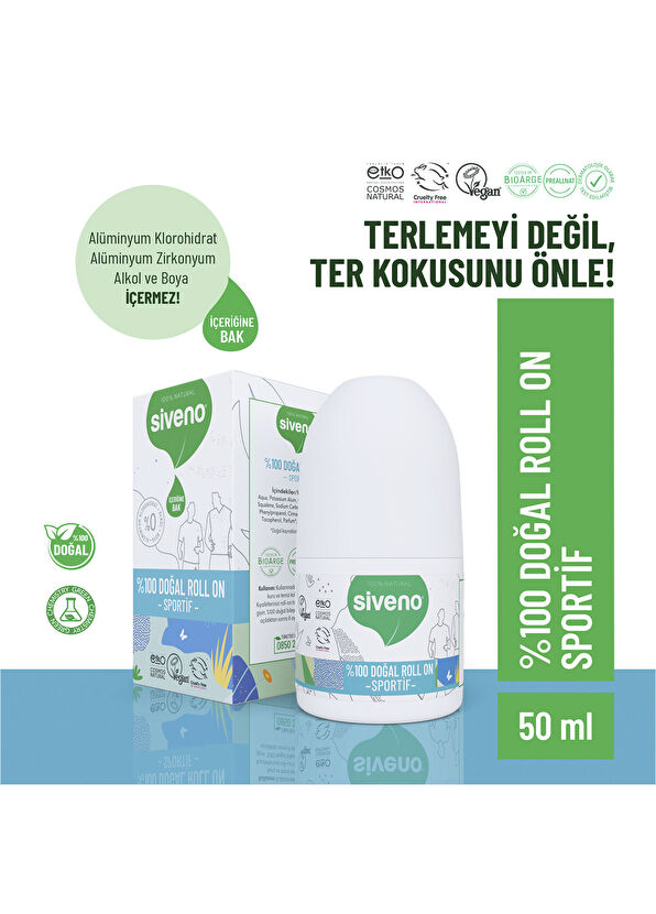 Siveno Natural Whitening Deodorant Herbal Vegan Roll On For Athletes 50 ml - 2