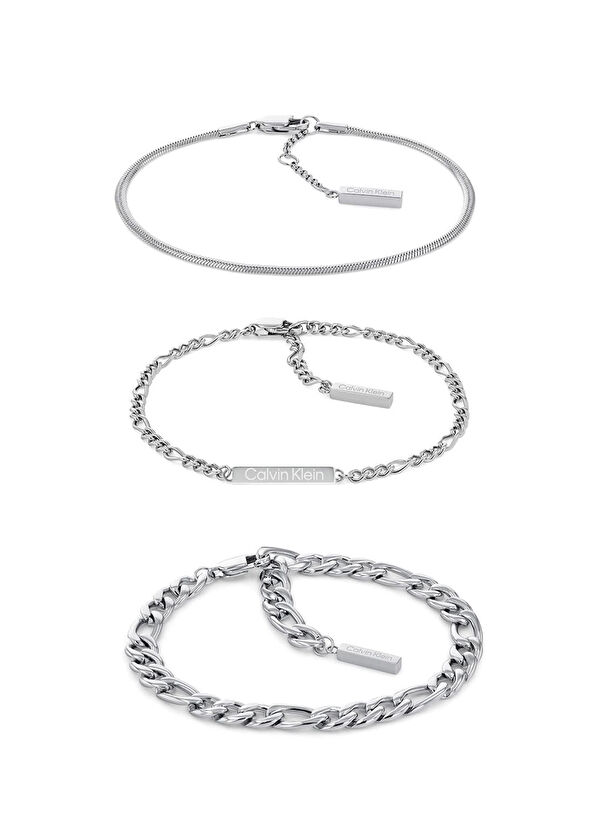 CKJ35700003 Metalik Gri Çelik Unisex 3'lü Bileklik Seti - Görsel 2