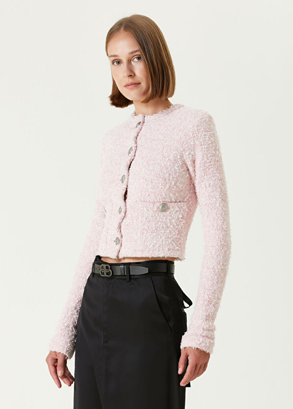 Balenciaga Pembe Crop Tweed Hırka - 1