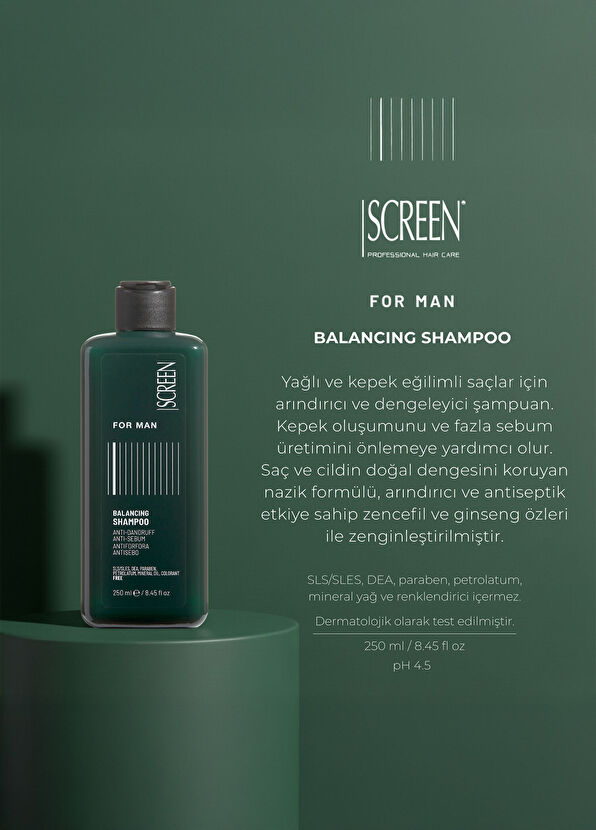 Screen Hair Care Yağlı ve Kepekli Saç Derisi İçin Dengeleyici Erkek Şampuan 250 ml - 2