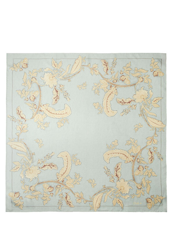 Beymen Club Mavi Çiçek Desenli İpek Eşarp - 1