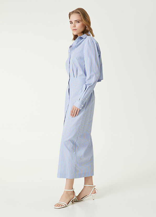 Beymen Club Blue Striped Midi Shirt Dress - 3