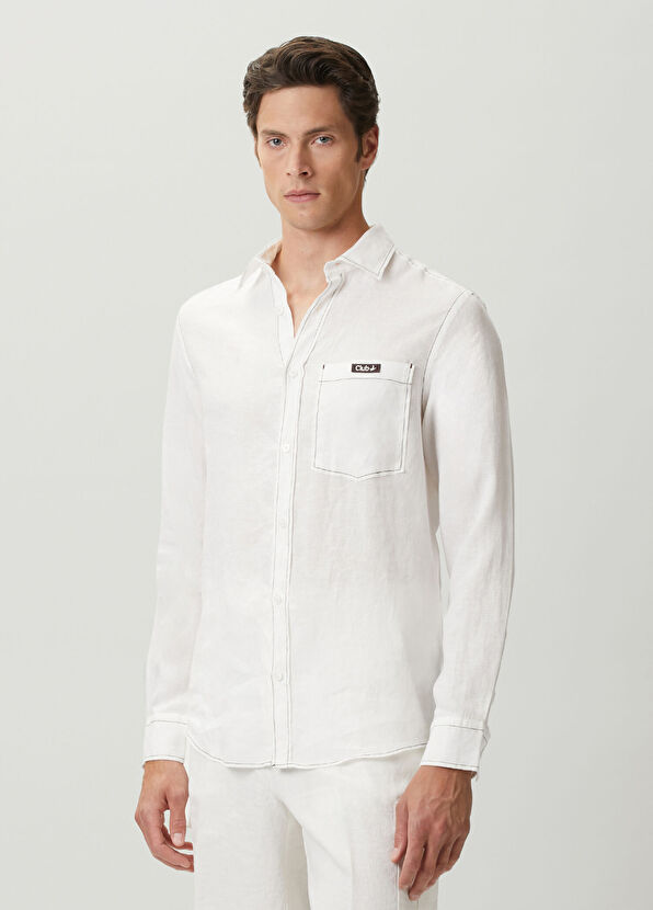 Beymen Club Kontrast Dikişli Comfort Fit Keten Gömlek - 4