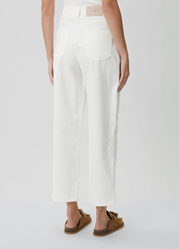 Beymen Club Mom Fit Kırık Beyaz Boncuk Nakışlı Jean Pantolon - 4