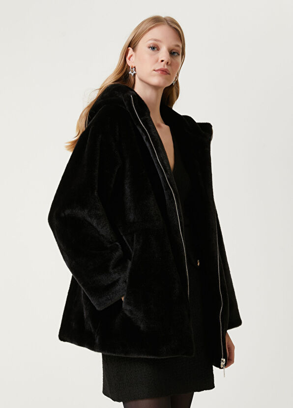 Beymen Club Siyah Kapüşonlu Suni Kürk Kaban - 1