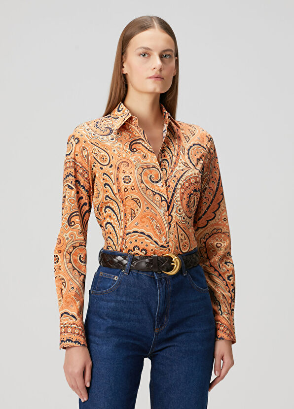 Etro Turuncu Şal Desenli Gömlek - 1