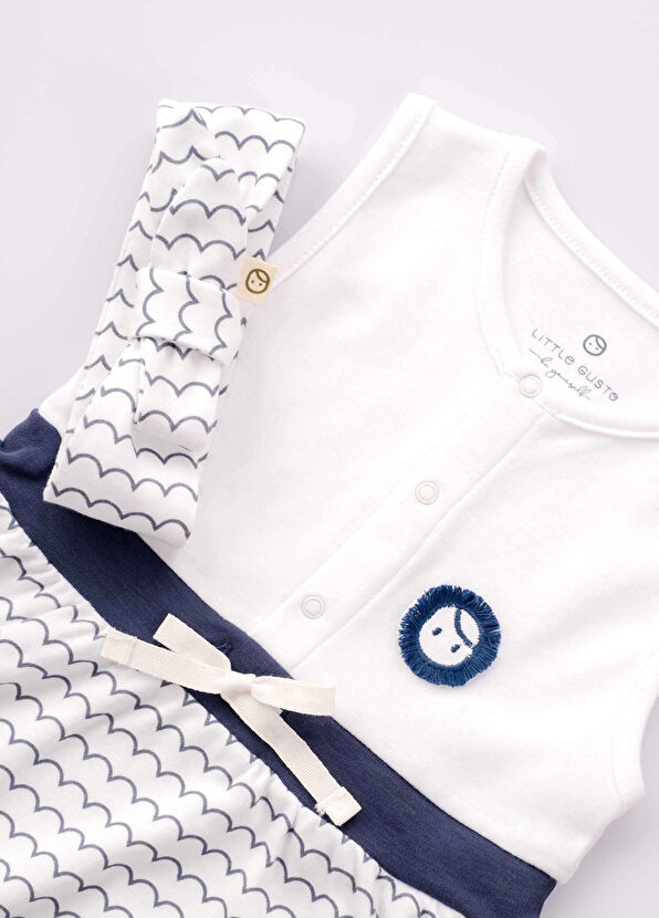 Little Gusto Dalga Desenli Organik Pamuk Bebek Elbisesi & Saç Bandı - 2