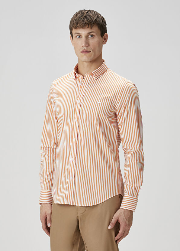 Beymen Club Turuncu Çizgili Gömlek - 4
