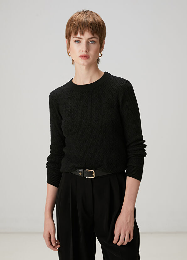 Beymen Club Black Cable Knit Wool Sweater - 1