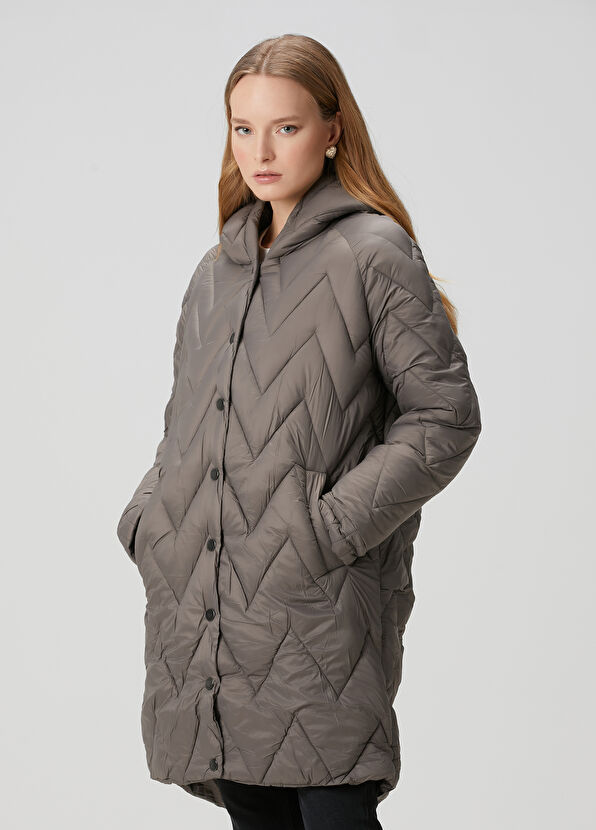 Beymen Club Grey Hooded Long Puffer Jacket - 4