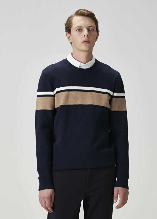 Beymen Club Navy Blue Stripe Jacquard Sweater - 3