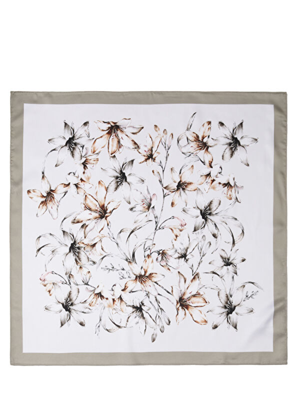 Beymen Club Cream Beige Patterned Women's Satin Scarf - 1