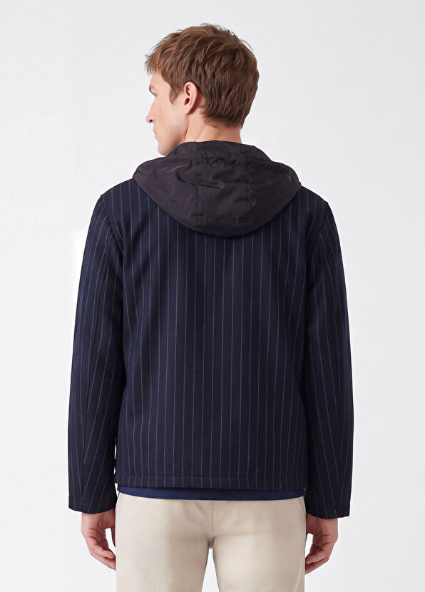 Beymen Club Navy Blue Hooded Stripe Print Outer Shirt - 4