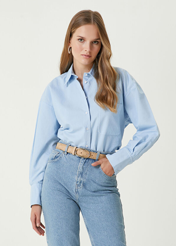 Beymen Club Mavi Logo Nakışlı Oxford Gömlek - 1