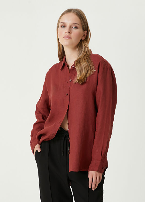 Beymen Club Bordo Kuş Logolu Keten Gömlek - 1