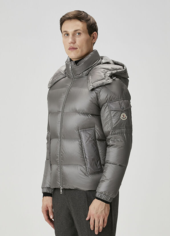 Gri Kapüşonlu Puff Mont - Görsel 5