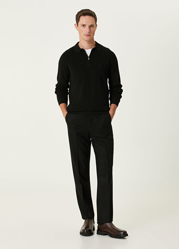 Beymen Club Black Raglan Sleeves Wool Polo Sweater - 3