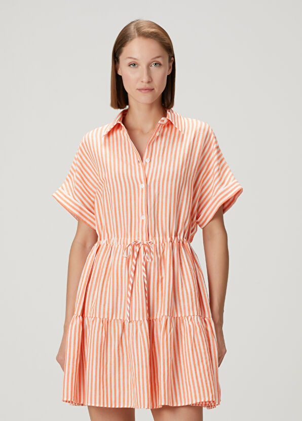 Beymen Club Orange Striped Mini Shirt Dress - 2