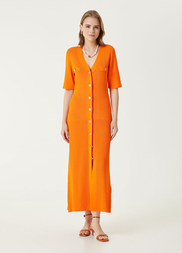 Beymen Club Orange Maxi Knit Dress - 3