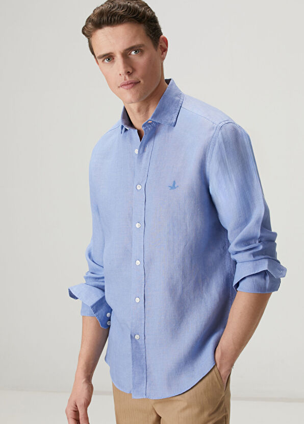 Beymen Club Comfort Fit Italian Collar Delave Linen Shirt - 2