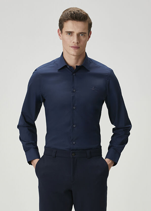 Beymen Club Slim Fit Lacivert Non-Iron Poplin Gömlek - 2