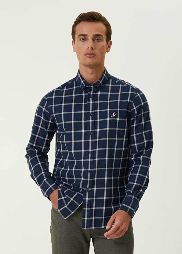 Beymen Club Comfort Fit Navy Wide Checkered Shirt - 1