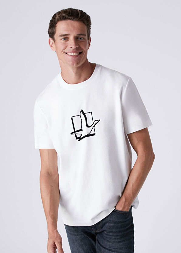 Beymen Club Relax Fit Kırık Beyaz Kare Kaz Baskılı T-shirt - 2